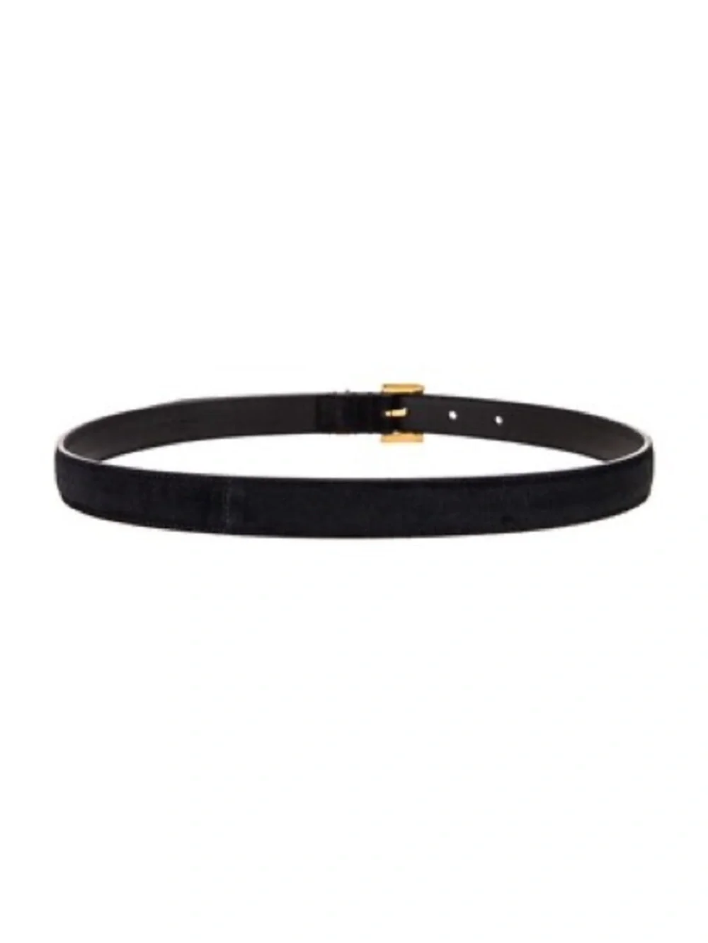 Saint Laurent Black Suede Logo Belt with Gold Buckle. Like new! 95cm